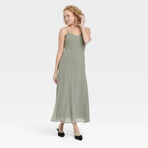 NEW - A New Day - Women's Chiffon Ruffle Maxi Dress - Sage - Med